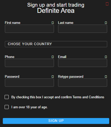 Registrierung für ein Konto in Definite Area image